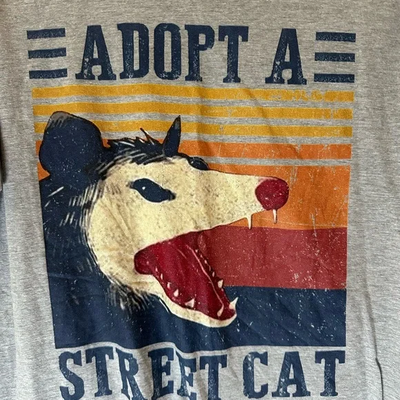 Gray 'Adopt a Street Cat' Possum Graphic Tee Size Large - Picture 2 of 5